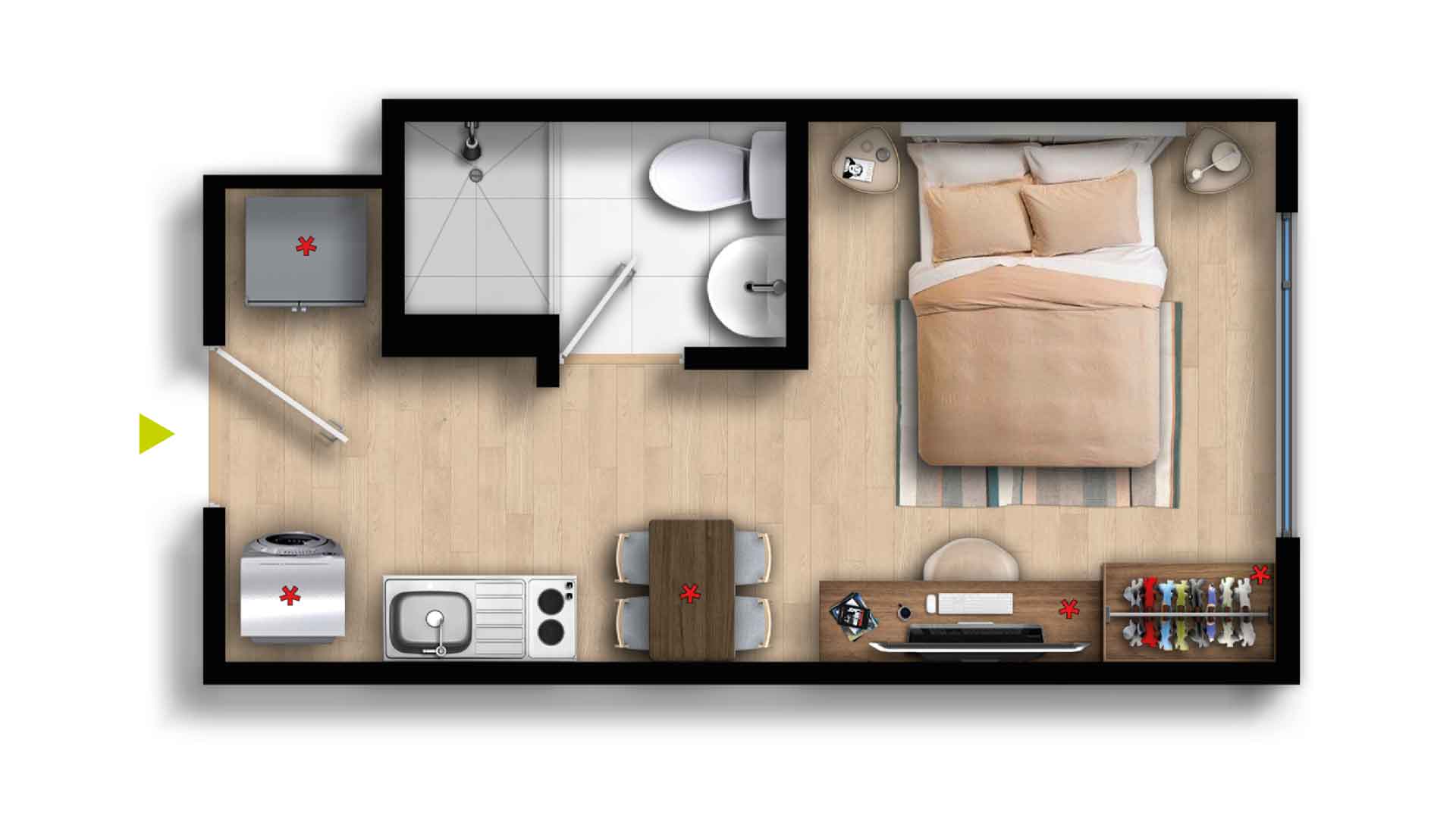 TIPO 1
Área construida aprox.:
18 m2
Área privada aprox:
16 m2