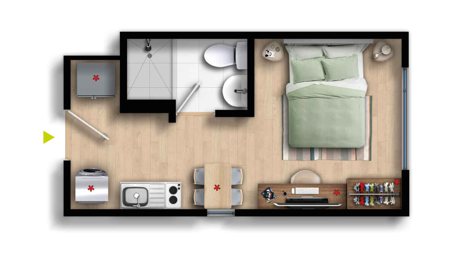 TIPO 1V
Área construida aprox.:
18 m2
Área privada aprox:
16 m2