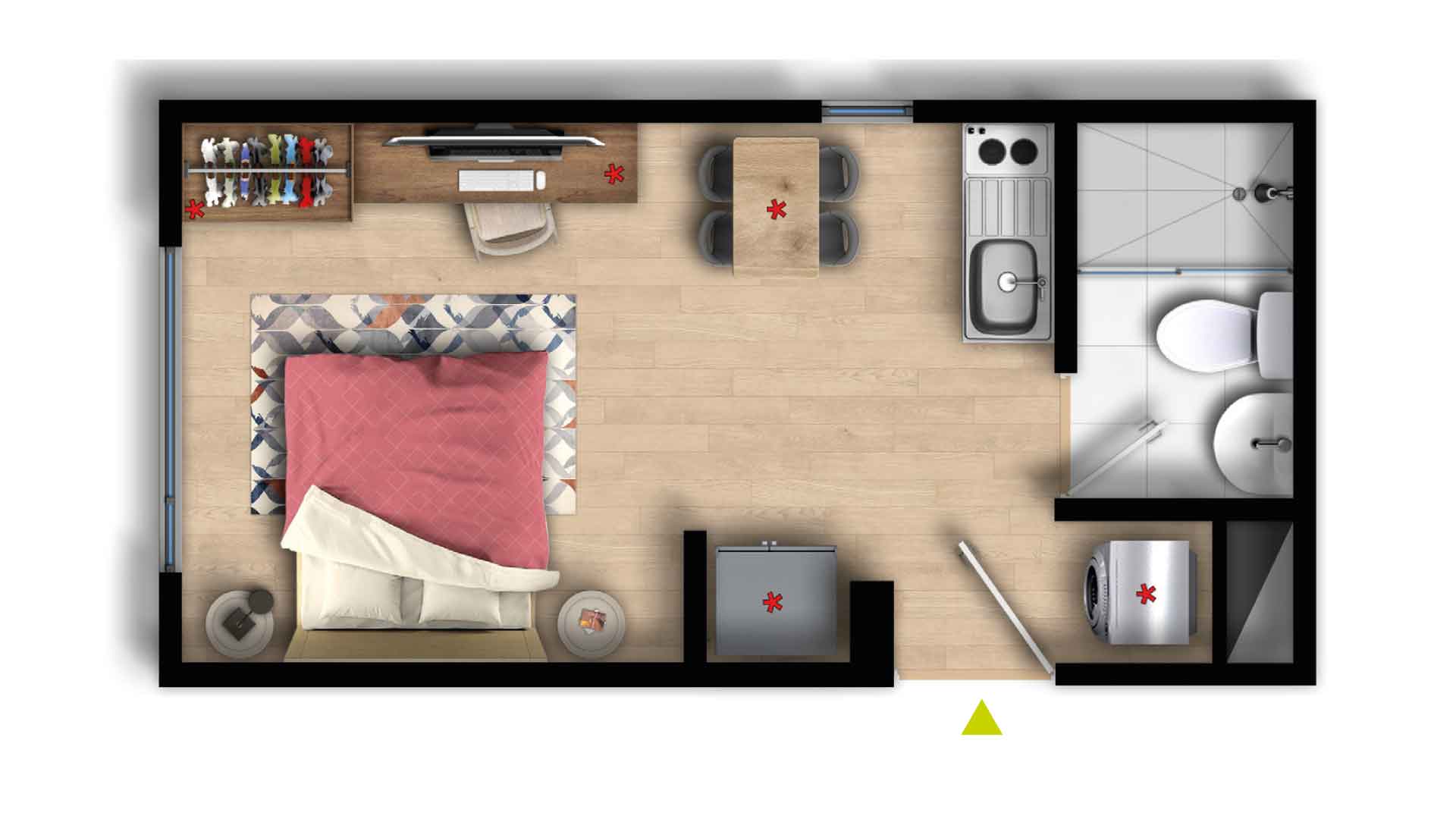 TIPO 1V
Área construida aprox.:
20 m2
Área privada aprox:
17 m2